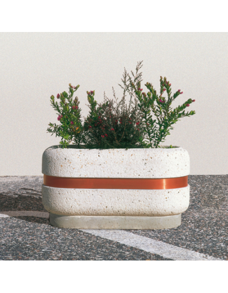 Fioriera ovale in cemento calcestruzzo per esterno - colore Bianco sabbiato - cm 90x45x45h