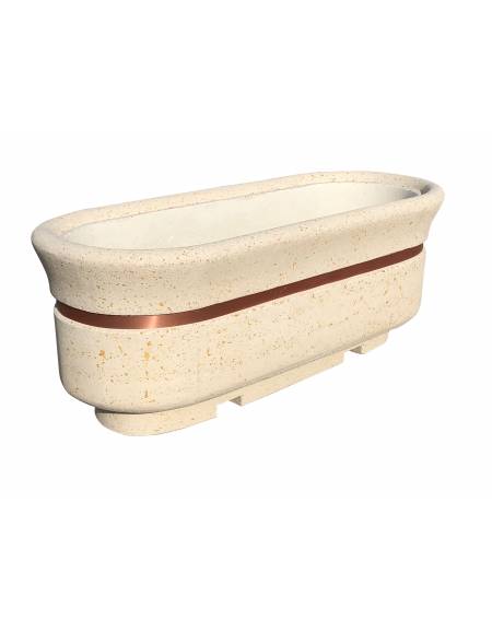 Fioriera ovale in cemento calcestruzzo - colore Bianco travertino - dispositivo autolivellante universale - cm 200x80x80h - CAM