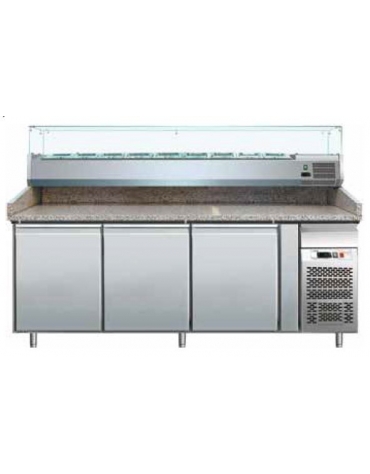 Banco refrigerato pizzeria 3 porte con sovrastruttura refrigerata GN 1/3 cm 202,5x80x139h
