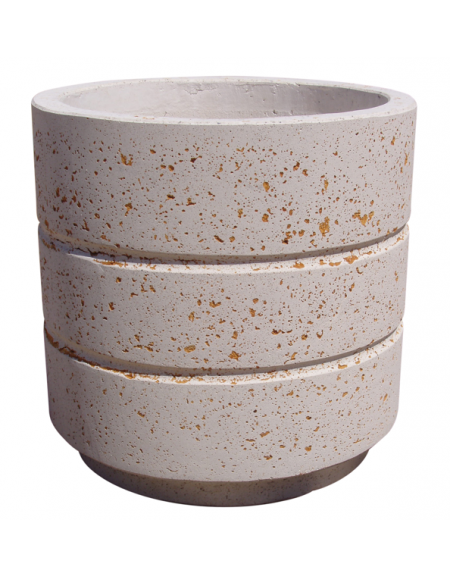 Fioriera circolare tonda in cemento calcestruzzo con scanalature per esterno - colore Grigio travertino - cm Ø54x57h - CAM