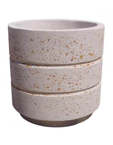 Fioriera circolare tonda in cemento calcestruzzo con scanalature per esterno - colore Bianco travertino - cm Ø54x57h - CAM
