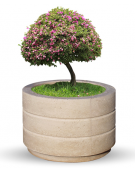 Fioriera circolare tonda in cemento calcestruzzo con scanalature per esterno - colore Grigio pietra - cm Ø 80x50h - CAM