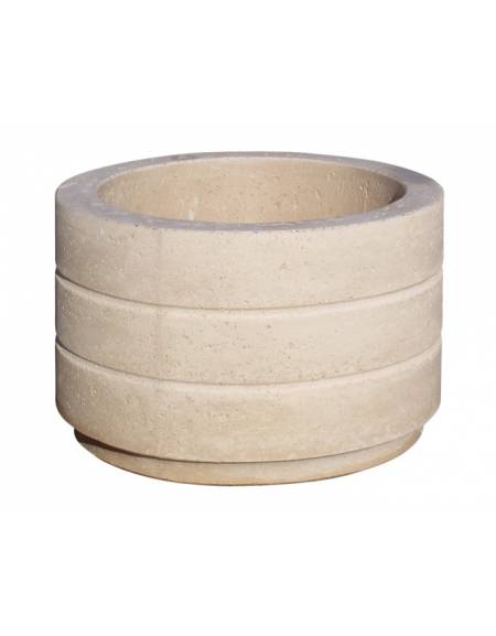 Fioriera circolare tonda in cemento calcestruzzo con scanalature per esterno - colore Grigio travertino - cm Ø 80x50h - CAM
