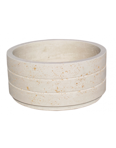 Fioriera circolare tonda in cemento calcestruzzo con scanalature per esterno - colore Bianco travertino - cm Ø 109x47h - CAM