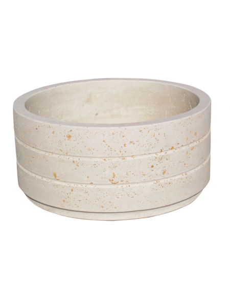 Fioriera circolare tonda in cemento calcestruzzo con scanalature per esterno - colore Bianco travertino - cm Ø 109x47h - CAM