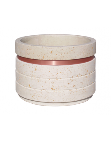 Fioriera circolare tonda in cemento calcestruzzo con fascia alluminio per esterno - colore Grigio travertino - cm Ø109x67h - CAM