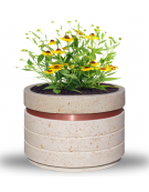 Fioriera circolare tonda in cemento calcestruzzo con fascia alluminio per esterno - colore Grigio sabbiato - cm Ø109x67h - CAM