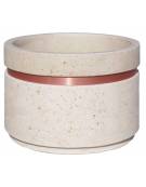 Fioriera circolare tonda in cemento calcestruzzo - fascia color rame per esterno - colore Bianco travertino - cm Ø109x67h - CAM
