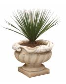 Fioriera tonda con ornamenti in cemento bianco effetto liscio per esterno - colore a scelta - Conforme ai CAM