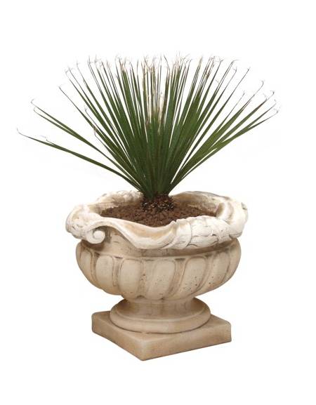 Fioriera tonda con ornamenti in cemento bianco effetto liscio per esterno - colore a scelta - Conforme ai CAM