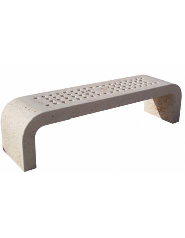 PANCHINA IN CEMENTO CON FIANCHI CURVI E SEDUTA CON FORI - COLORE BIANCO PIETRA - CM 200X50X50H - CONFORME AI CAM