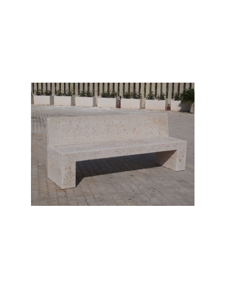 PANCHINA RETTANGOLARE CON SCHIENALE IN CEMENTO CALCESTRUZZO SPESSORE 17 CM - COLORE BIANCO TRAVERTINO - CM 170X50X90H