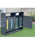 Cestino per raccolta differenziata a 4 settori da Lt 30x4, in acciaio zincato e verniciato, con copertura - cm 122,4x31x97,3h