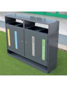 Cestino per raccolta differenziata a 4 settori da Lt 30x4, in acciaio zincato e verniciato, con copertura - cm 122,4x31x97,3h