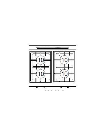 Piano di cottura a gas, 6 fuochi su armadio aperto cm 120x90x85h - Bacinelle inox