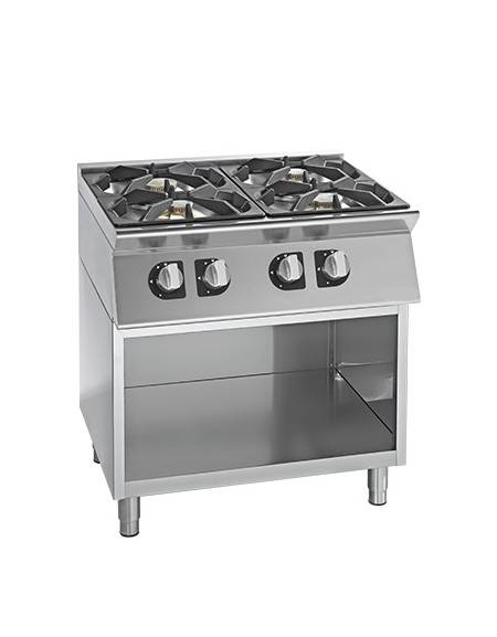 Piano di cottura a gas, 6 fuochi su armadio aperto cm 120x90x85h - Bacinelle inox