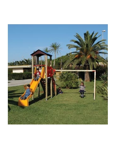 Torretta con altalena sedile piano - scivolo vetroresina - cm 490x445x315h