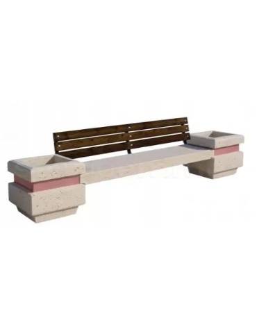 Panchina con 2 fioriere e seduta liscia in graniglia di marmo antidegrado  - colore a scelta - con schienale legno - cm310x60x85