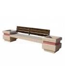 Panchina con 2 fioriere e seduta con fori, in graniglia di marmo sabbiato colore a scelta - schienale in legno - cm 310x60x85h