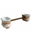 Panchina con seduta in legno fra 2 fioriere ovali in graniglia di marmo levigato e antidegrado colore a scelta - cm 280x100x65h 