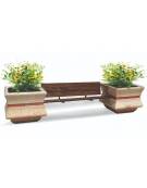 PANCHINA CON SCHIENALE E SEDUTA IN LEGNO TRA 2 FIORIERE QUADRATE IN GRANIGLIA DI MARMO SABBIATO COLORE A SCELTA - CM 340x90x85H