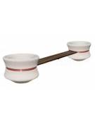 Panchina con seduta in legno fra 2 fioriere tonde in cemento colore Bianco travertino - cm 340x90x65h - Conforme CAM