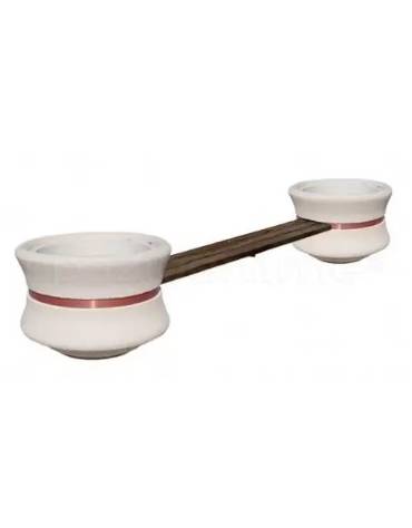 Panchina con seduta in legno fra 2 fioriere tonde in cemento colore Bianco travertino - cm 340x90x65h - Conforme CAM