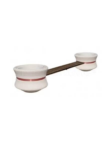 Panchina con seduta in legno fra 2 fioriere tonde in cemento colore Bianco pietra - cm 340x90x65h - Conforme CAM