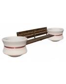 Panchina con schienale e seduta in legno fra 2 fioriere tonde in cemento colore Grigio pietra - cm 340x90x85h - Conforme ai CAM