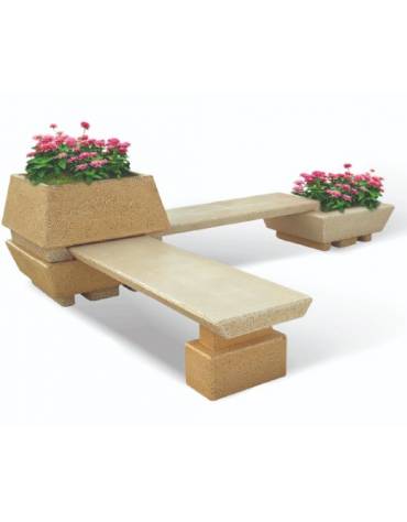 Panchina angolare con 2 sedute e 2 fioriere quadrate in cemento calcestruzzo colore Bianco pietra - cm 300x300x92h - CAM
