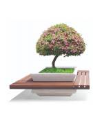 Panchina quadrata seduta in legno e fioriera centrale in cemento colore Grigio travertino - cm 160x160x65h - Conforme ai CAM