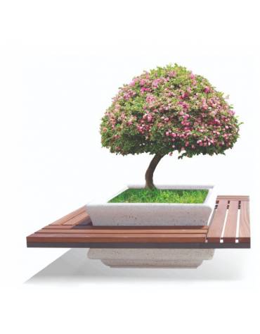 Panchina quadrata seduta in legno e fioriera centrale in cemento colore Grigio sabbiato - cm 160x160x65h - Conforme ai CAM