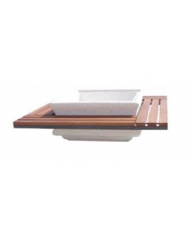 Panchina quadrata seduta in legno con fioriera centrale in cemento colore Grigio travertino - cm 195x195x65h - Conforme ai CAM