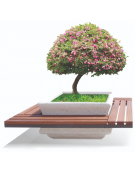 Panchina quadrata seduta in legno con fioriera centrale in cemento colore Bianco sabbiato - cm 195x195x65h - Conforme ai CAM