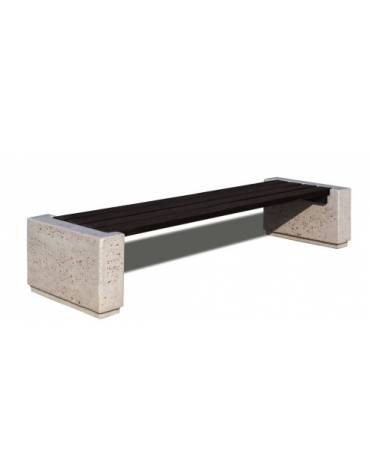 Panchina senza schienale con seduta a doghe in legno esotico e fianchi in cemento colore Grigio pietra - cm 220x68x45h