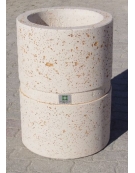 Cestone portarifiuti gettacarte in cemento colore Bianco sabbiato - con anello reggisacco - cm Ø50x70h - Conforme ai CAM