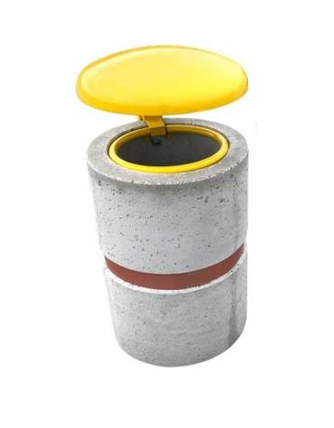 Cestone portarifiuti in cemento colore Grigio travertino - con coperchio a ribalta e reggisacco - Diametro cm 50 - Altezza cm 10