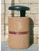 Cestone portarifiuti in cemento colore Bianco travertino - con coperchio a ribalta e reggisacco - Øcm 50 - Altezza cm 100 - CAM