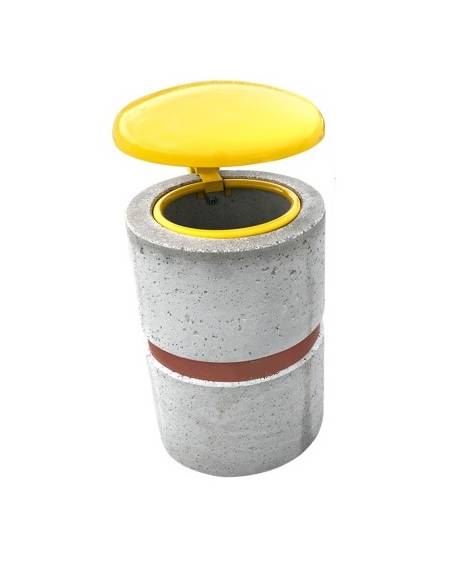 Cestone portarifiuti in graniglia di marmo sabbiato colore a scelta - con coperchio a ribalta e reggisacco - cm Ø50x100h - CAM