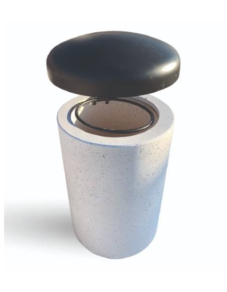 Cestone portarifiuti in cemento colore Grigio pietra - con tettuccio a rotazione + anello reggisacco - cm Ø 50x100h