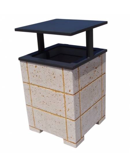 CESTONE GETTACARTE QUADRATO CON SCANALATURE IN GRANIGLIA DI MARMO SABBIATO VARI COLORI, TETTUCCIO RIBALTABILE - CM 60x60x100H