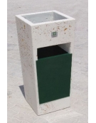 CESTONE GETTACARTE TRAPEZOIDALE IN CALCESTRUZZO COLORE GRIGIO TRAVERTINO - CON POSACENERE E CESTELLO METALLO - CM 41x41x90H