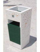 CESTONE GETTACARTE TRAPEZOIDALE IN CALCESTRUZZO COLORE GRIGIO TRAVERTINO - CON POSACENERE E CESTELLO METALLO - CM 41x41x90H