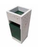 CESTONE GETTACARTE TRAPEZOIDALE IN CALCESTRUZZO COLORE BIANCO SABBIATO - CON POSACENERE E CESTELLO METALLO - CM 41X41X90H - CAM