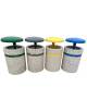 Set raccolta differenziata composto da 4 cestoni, tettuccio ribaltabile cm Ø50x100h cad in graniglia di marmo sabbiato - CAM