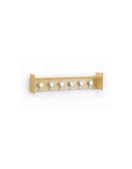 MENSOLA PORTA ABITI 6 POSTI CON FIANCHI, STRUTTURA IN LEGNO DI BETULLA - CM 120x26x33H
