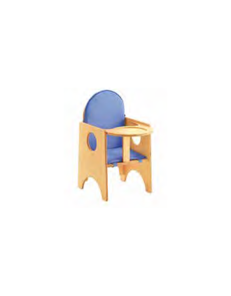SEGGIOLONE ETA' 0/1 ANNI IN LEGNO CON VASSOIO PORTA PIATTI E IMBOTTITURA ECOPELLE IGNIGUGO 1IM COLORI A SCELTA - cm 36x32x23/65H