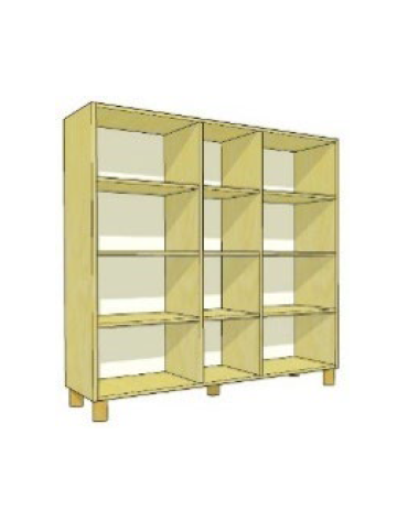 MOBILE CONTENITORE 12 VANI A GIORNO, STRUTTURA NOBILITATO BETULLA O LARICE - cm 138x41x148H