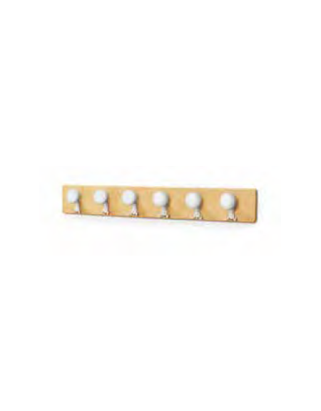 FASCIA APPENDIABITI CON POMOLI 6 POSTI, STRUTTURA IN MULTISTRATI DI BETULLA, POMOLI IN PLASTICA BIANCA - cm 120x15H