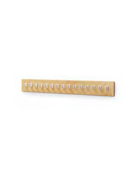 FASCIA APPENDIABITI CON GANCI 15 POSTI, STRUTTURA IN MULTISTRATI DI BETULLA, GANCI IN PLASTICA BIANCA - cm 120x15H